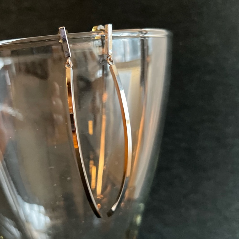 BCBG MaxAzria Stainless Steel Curved Bar Dangle Earrings with Post Back - Picture 11 of 13